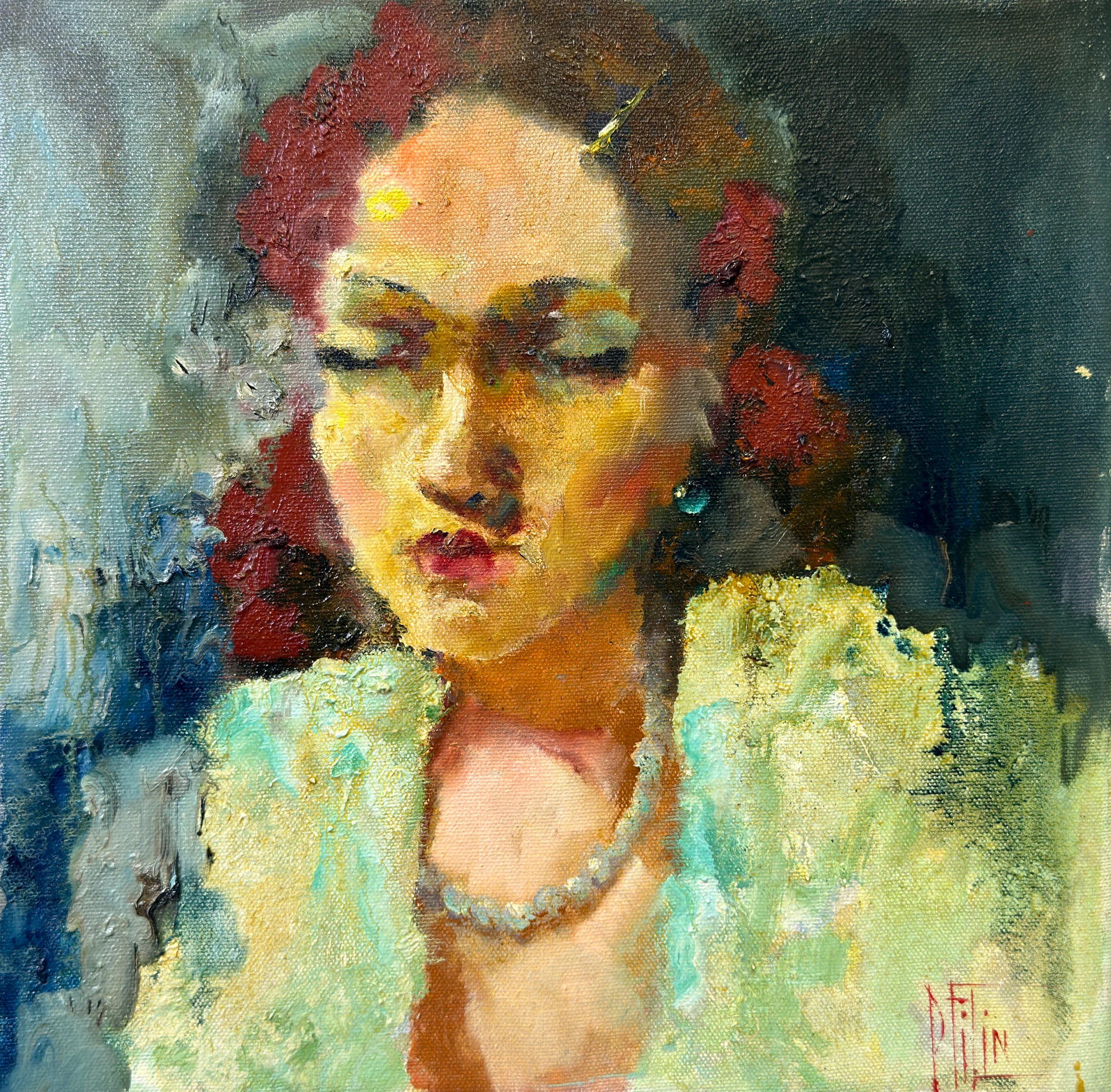 zavřené oči – olejomalba, Pavel Filin
